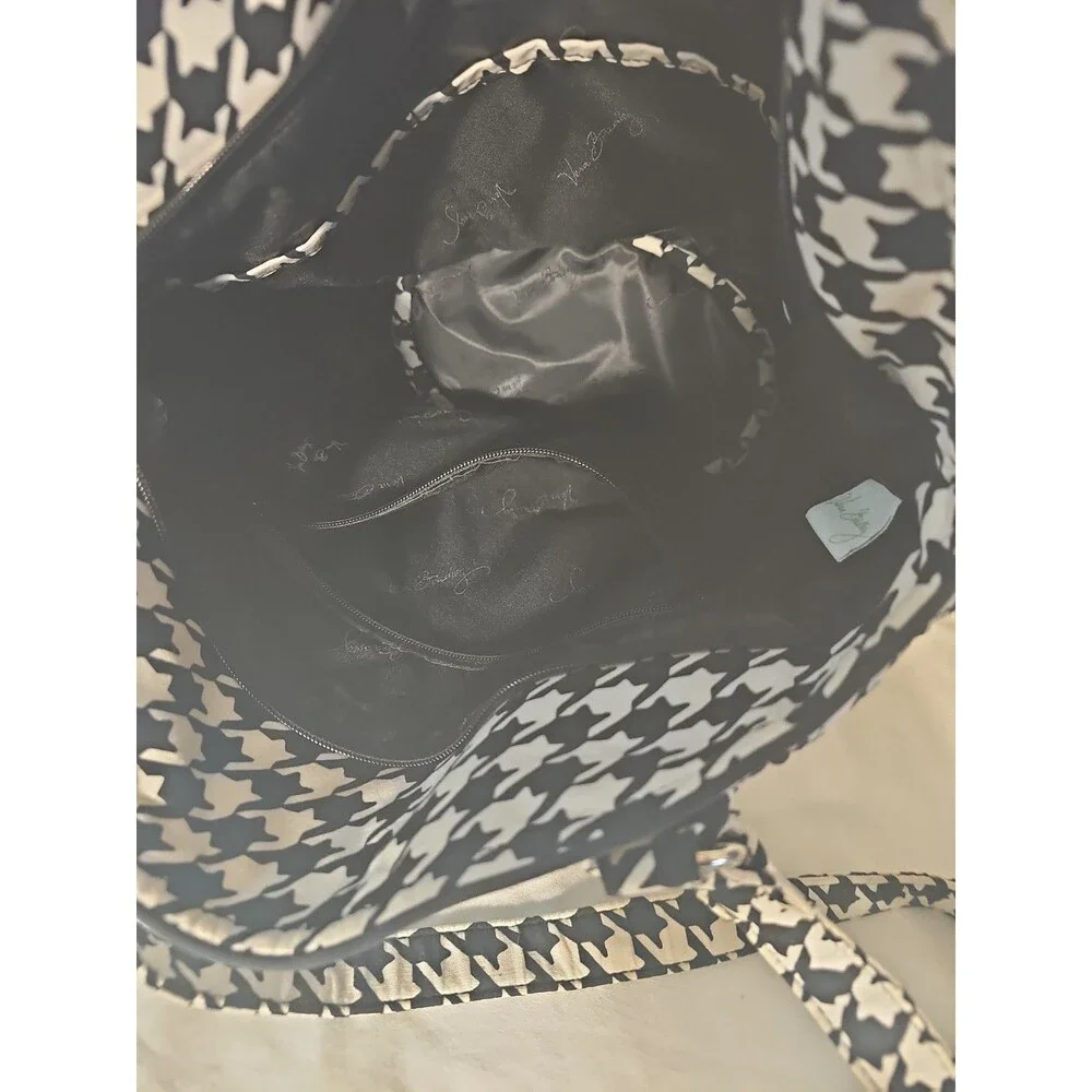 Vera Bradley Houndstooth Black White Quilted Tote Bag Purse Shoulder Strap